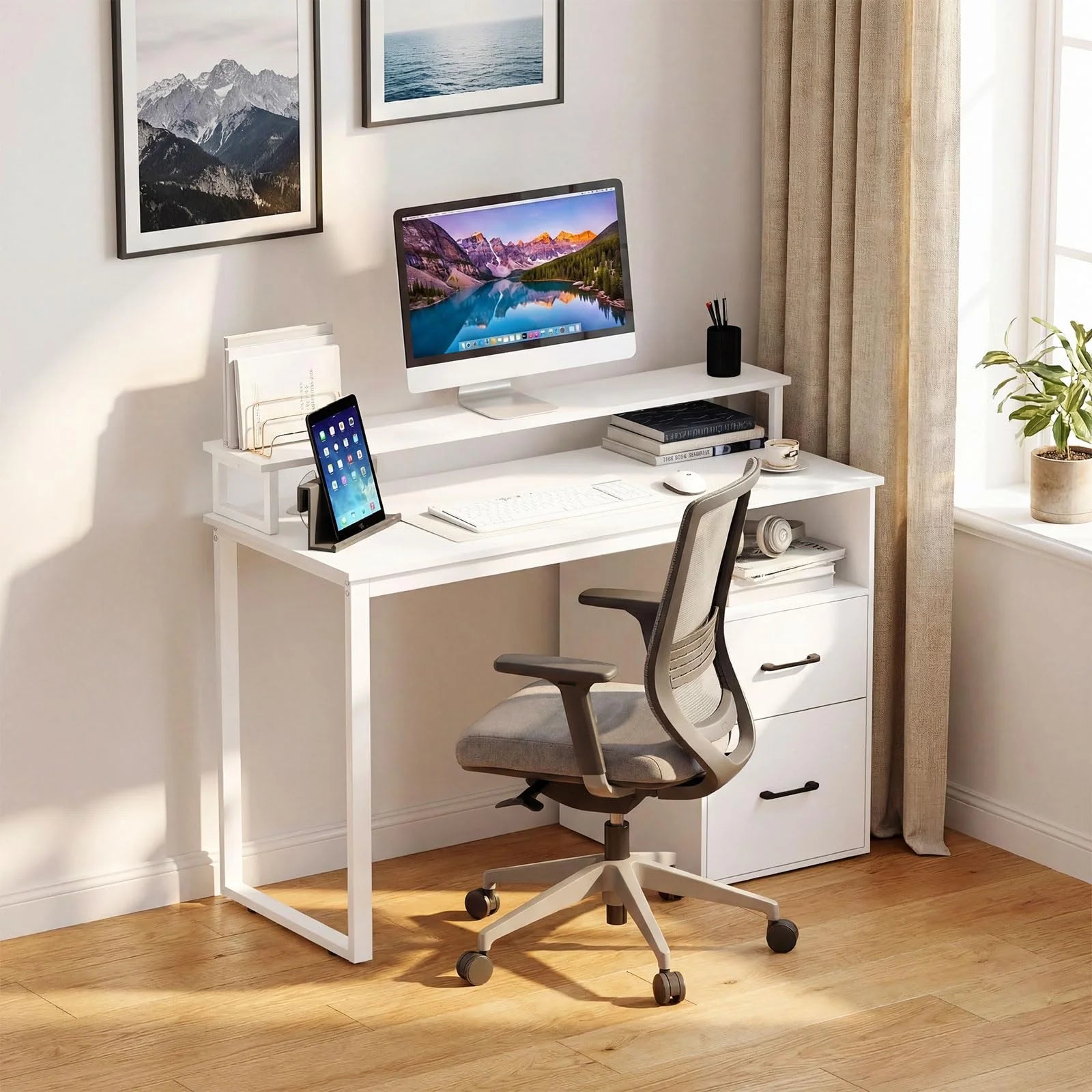 Tangkula 48" Computer Desk with 2 Storage Drawers & Power Outlets
