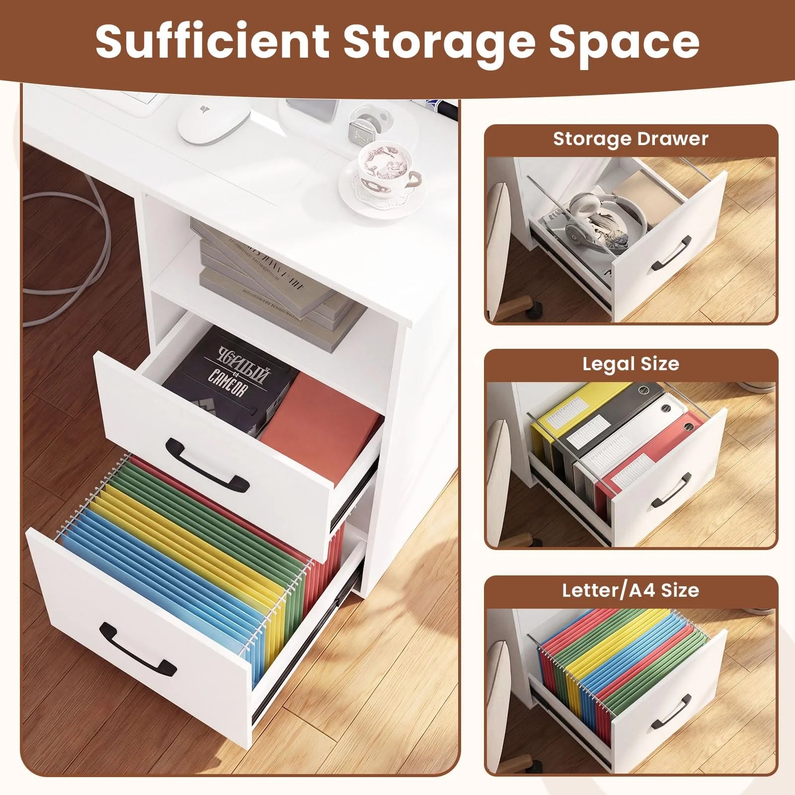 Tangkula 48" Computer Desk with 2 Storage Drawers & Power Outlets