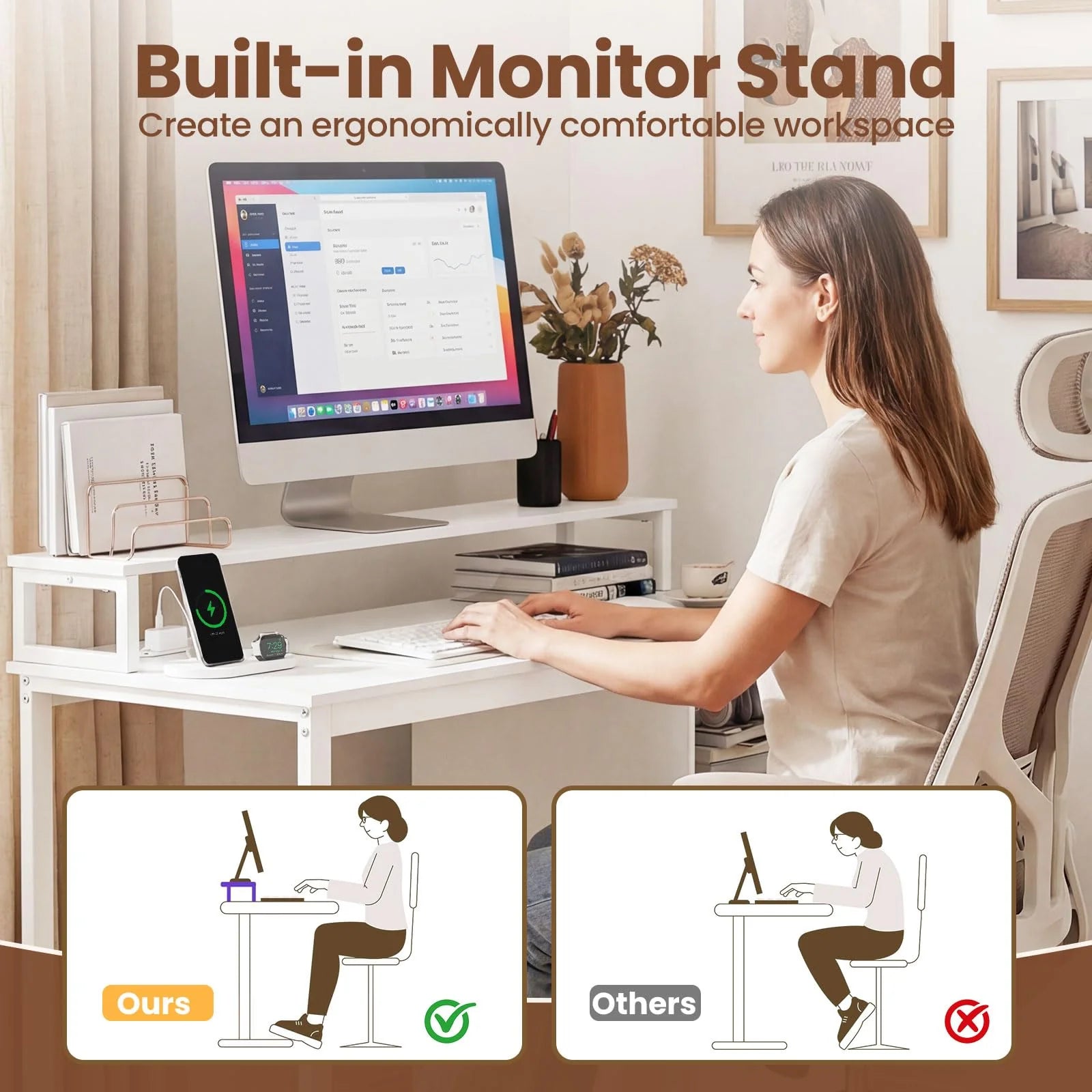 Tangkula 48" Computer Desk with 2 Storage Drawers & Power Outlets