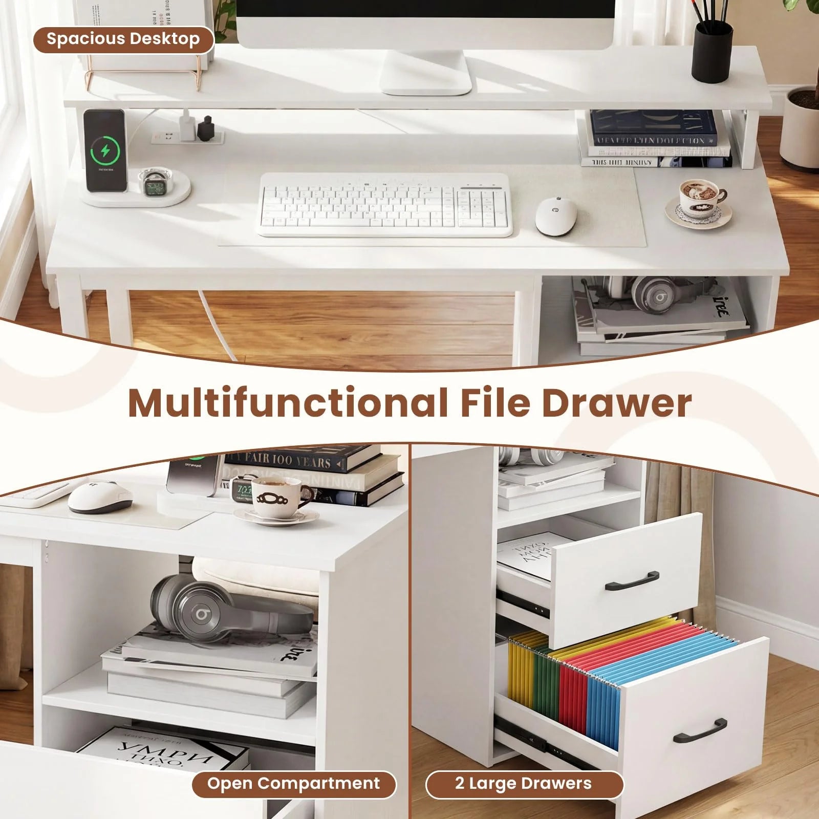 Tangkula  48" Computer Desk with 2 Storage Drawers & Power Outlets