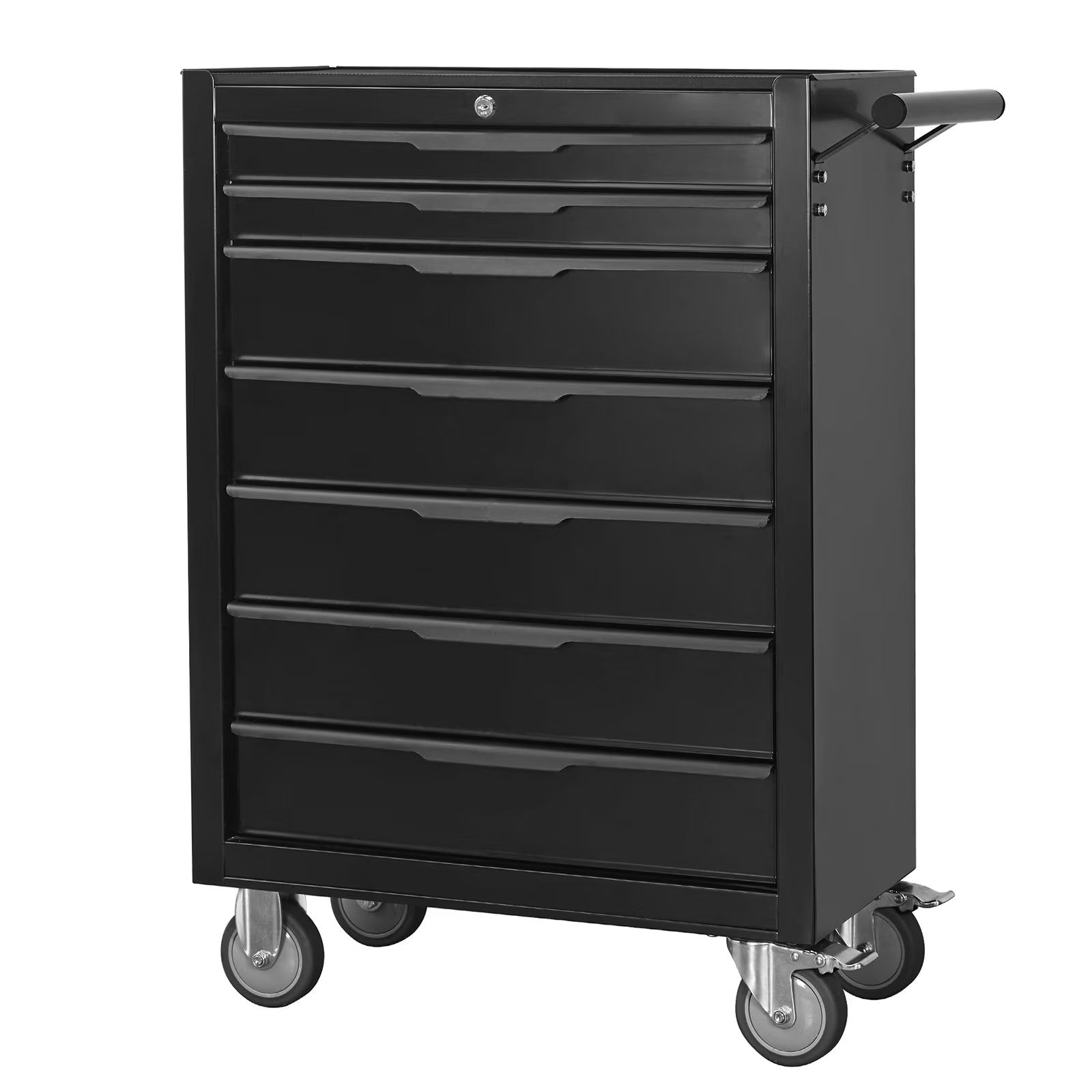 7 - Drawer Rolling Tool Chest Cabinet, Large Capacity Metal Tool Box with Wheels and Cylinder Locking, Roll Around Storage Organizer Tool Cart for Garage, Warehouse, Work Shop - Black