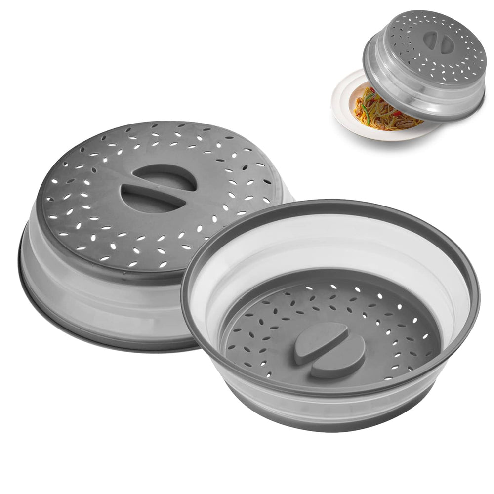 2 Pack Collapsible Microwave Cover Splatter Proof Food Plate, 10.5 inch Round with Grip Handle, Kitchen Gadgets Dishwasher Safe and BPA Free