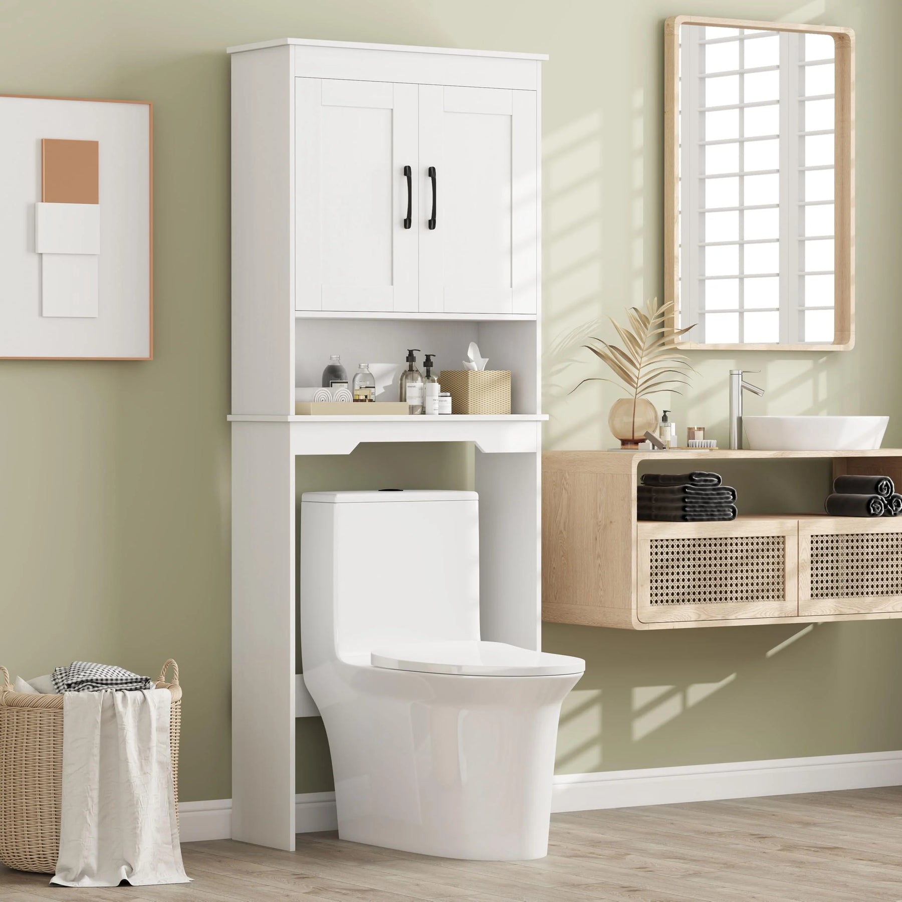 Tangkula Over Toilet Space Saver Bathroom Organizer with Storage Cabinet